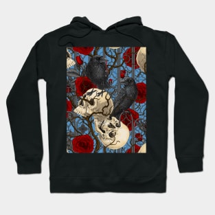 Raven's secret. Dark and moody gothic illustration with human skulls and roses Hoodie